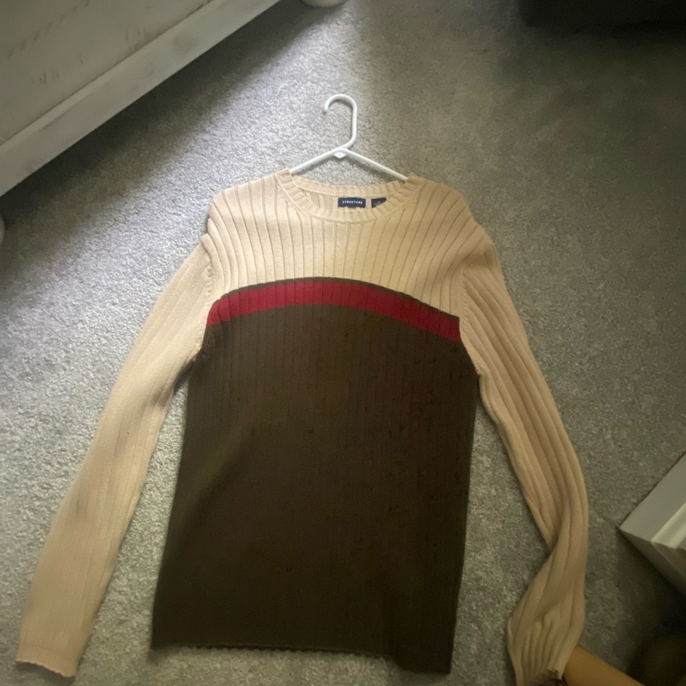 Structure Cream and Brown Crewneck Sweater